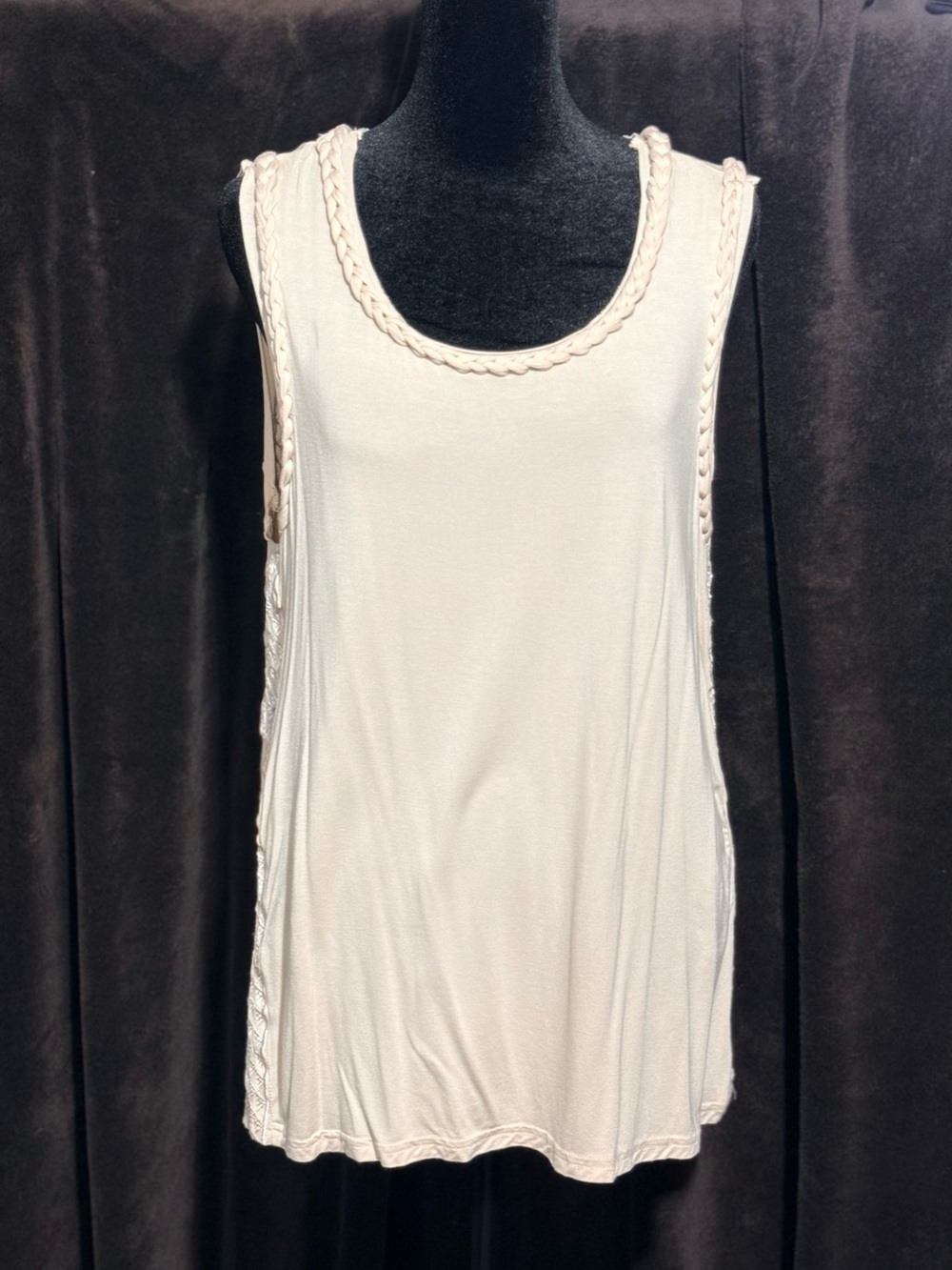 NWOT  POL Cream Braided-Trim Sleeveless Tank with Embroidered Side